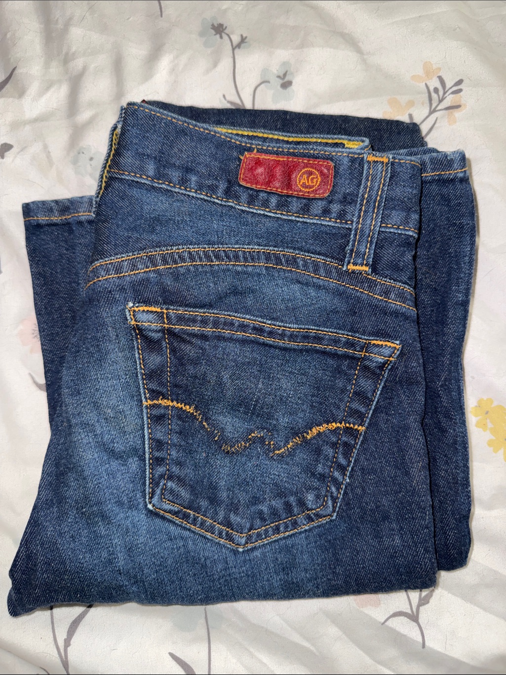 Ag Adriano Goldschmied Women's Dark Blue Flare Jeans With Gold Stitching